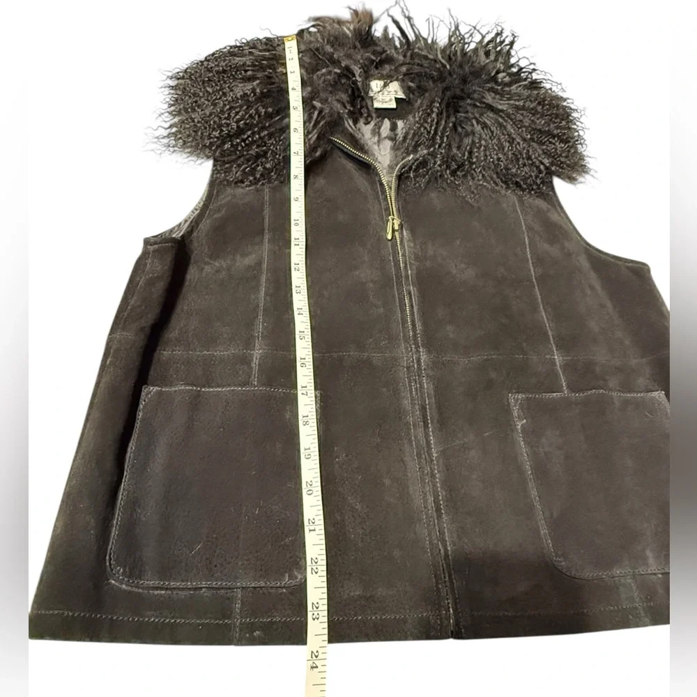 Vintage‎ Penny Lane Lisa International Black 100% Suede Fur Trim Vest- Women's L